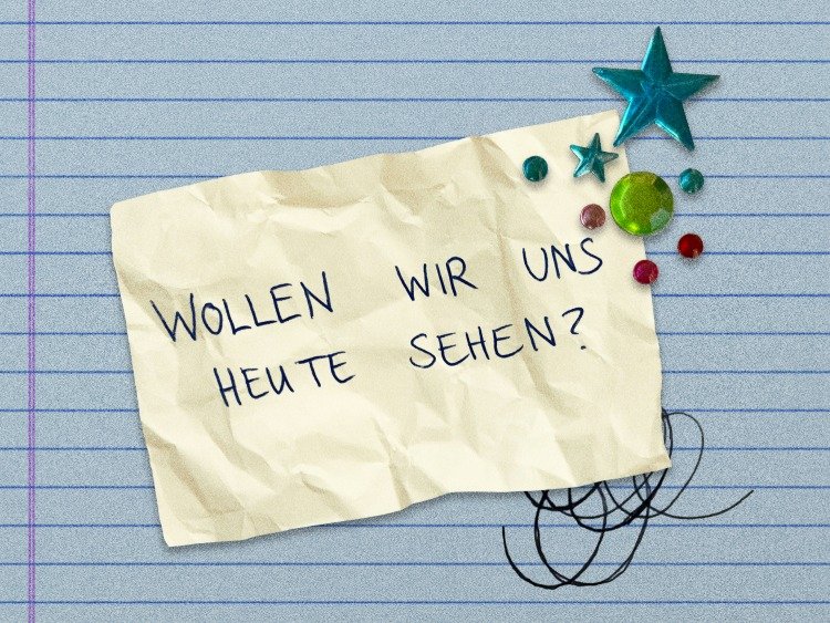 Frage notiert auf einem Stück Papier in Druckbuchstaben: "Wollen wir uns heute sehen?