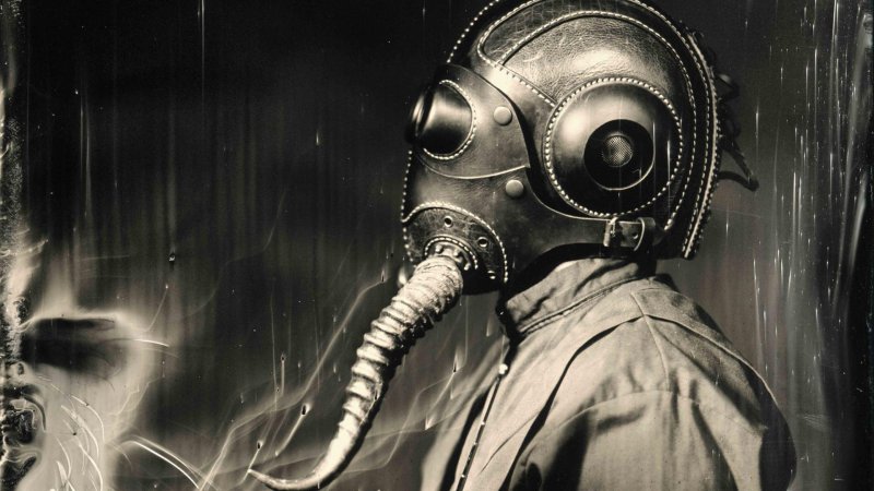 Der Künstler Hwati trägt eine futuristische Gesichtsmaske. Sie erinnert ein wenig an eine Gasmaske